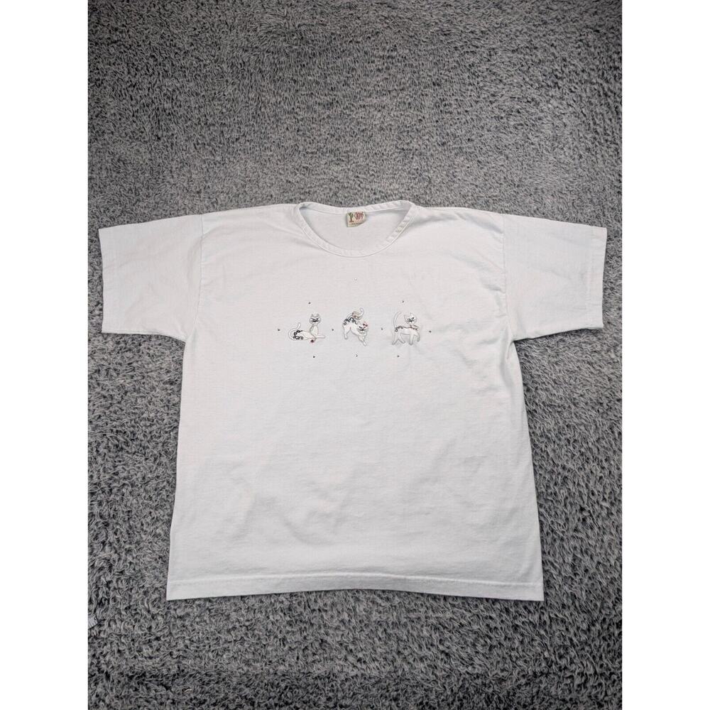 Vintage Cactus California Shirt Women Extra Large White Cat Studded Embroidered